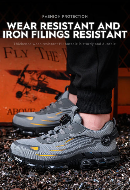 Hot Rotary Buckle Work Safety Shoes For Men Air Soft Sole Lightweight Protective Work Sneakers Men Breathable Safety Footwear