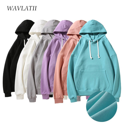 WAVLATII Women New White Hoodie Female Oversized Casual Pique Fabric Hoody Lady Light Green Hooded Tops for Spring Autumn WH2395