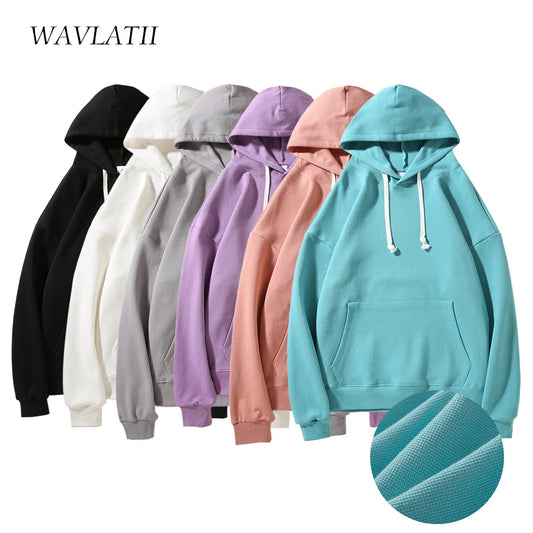 WAVLATII Women New White Hoodie Female Oversized Casual Pique Fabric Hoody Lady Light Green Hooded Tops for Spring Autumn WH2395
