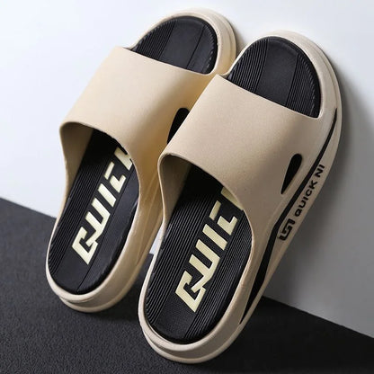 Fashion Men Slippers PVC Soft Sole Non-slip Men Flip Flops Outdoor Thick Bottom Beach Sandals Home Bathroom Couples Slippers New