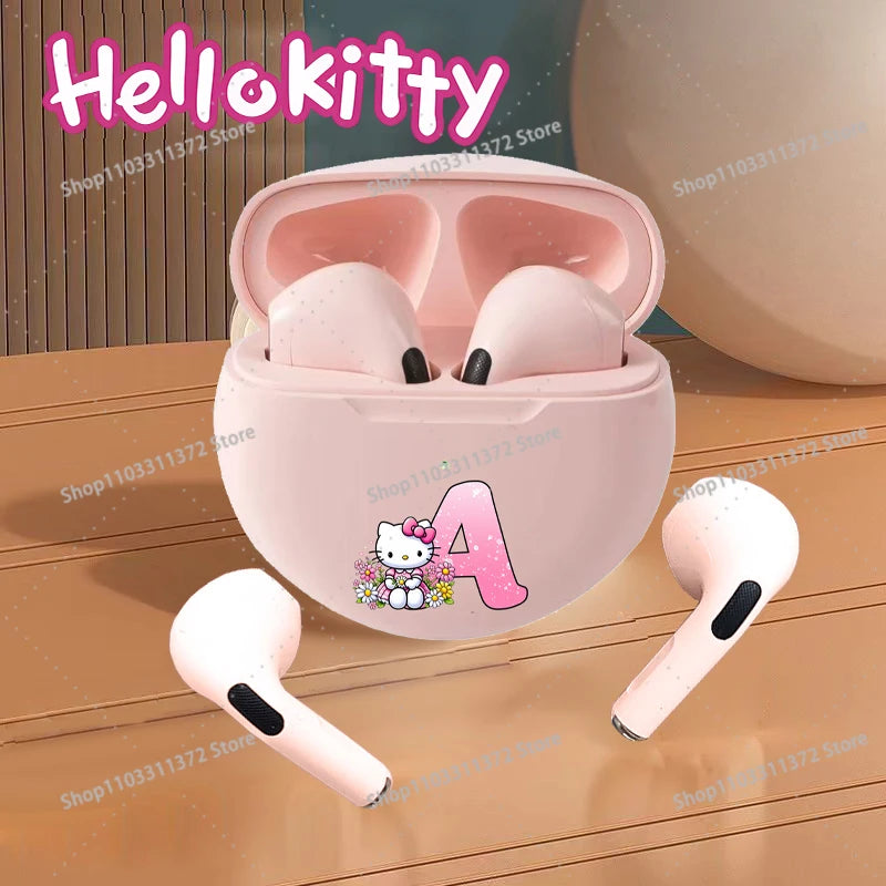 Sanrio Hello Kitty Pro6 Bluetooth Earphones Cartoon Letter A-Z Printed Headset Fashion Portable Cute Man Woman Birthday Gifts