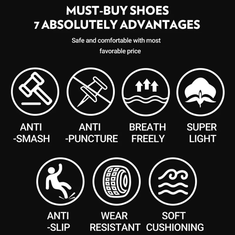 Men's safety shoes are characterized by steel toe protection, impact resistance, good breathability, durability and safety.