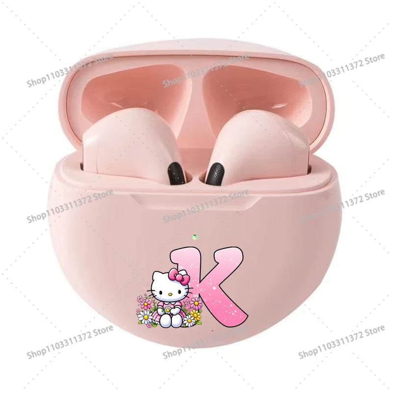 Sanrio Hello Kitty Pro6 Bluetooth Earphones Cartoon Letter A-Z Printed Headset Fashion Portable Cute Man Woman Birthday Gifts