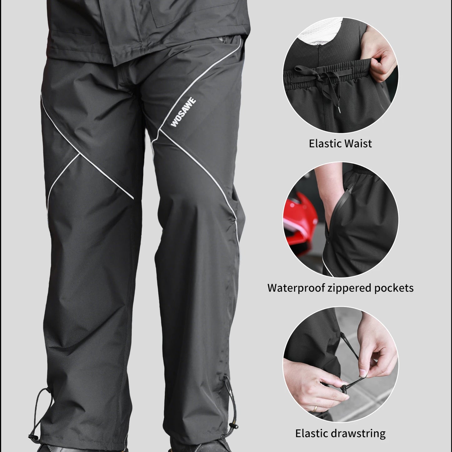 WOSAWE Motorcycle Rain Pants Men Women Waterproof Hiking Pants Camping Trekking Rain Pants Outdoor Sports Quick Dry Trousers