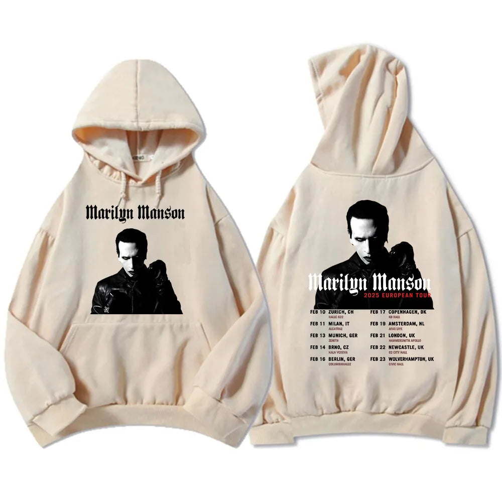Marilyn Manson 2025 European Tour Hoodies Ropa Hombre Sudaderas Casual Long Sleeve Mens Sweatshirts Singer Graphic Print Hoodie