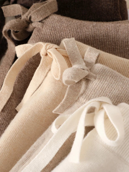 Women 100% Pure wool wide leg pants Autumn Winter high waisted Loose Casual Soft Cashmere Knitwear straight Full Length Trousers