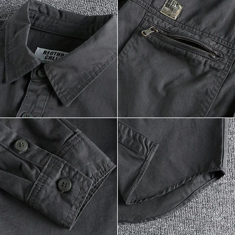 Heavy Industry Washed Male Workwear Military Shirt Jacket Fashion Men's Long Sleeve Shirt Handsome Trendy Versatile Loose Tops