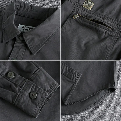 Heavy Industry Washed Male Workwear Military Shirt Jacket Fashion Men's Long Sleeve Shirt Handsome Trendy Versatile Loose Tops