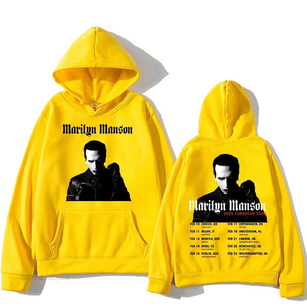 Marilyn Manson 2025 European Tour Hoodies Ropa Hombre Sudaderas Casual Long Sleeve Mens Sweatshirts Singer Graphic Print Hoodie