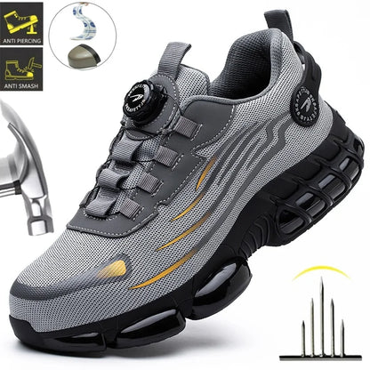 Hot Rotary Buckle Work Safety Shoes For Men Air Soft Sole Lightweight Protective Work Sneakers Men Breathable Safety Footwear