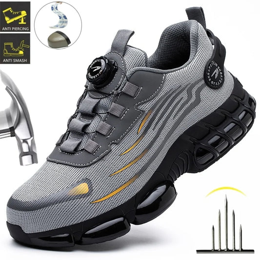 Hot Rotary Buckle Work Safety Shoes For Men Air Soft Sole Lightweight Protective Work Sneakers Men Breathable Safety Footwear