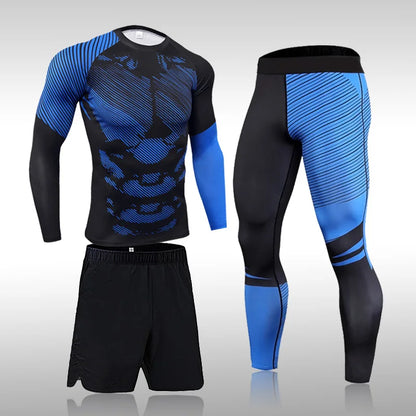 Men's Sports Suit MMA Rashgard Male Quick Drying Exercise Workout Leggings Sportswear Compression Clothing Fitness Training Kit