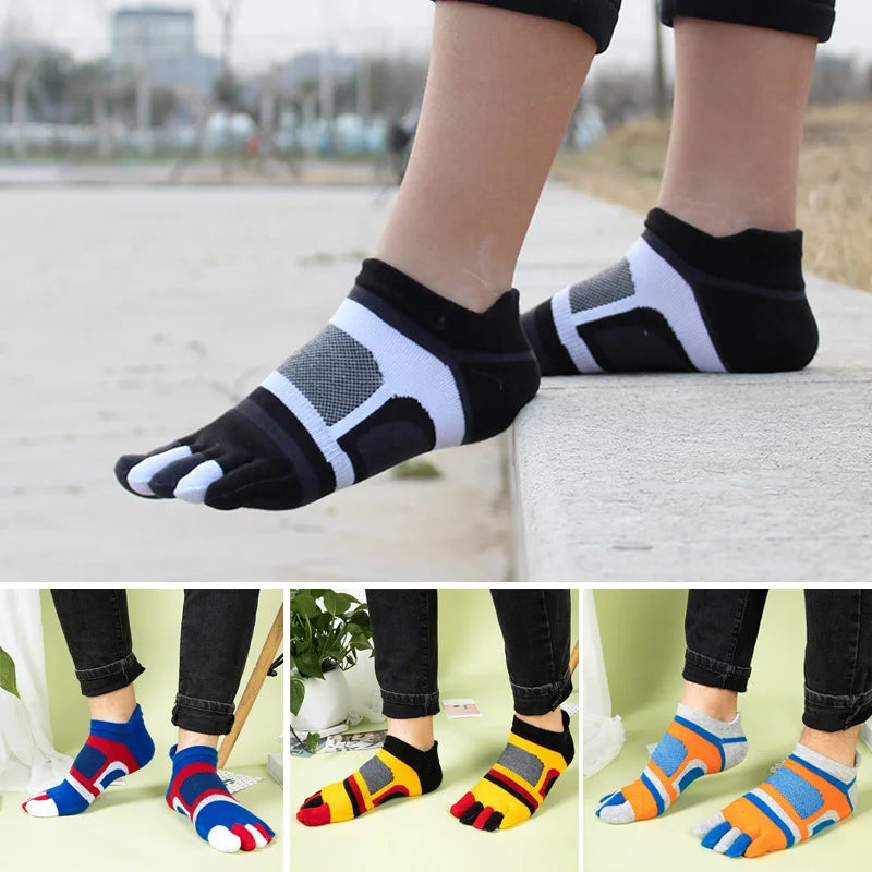 Mans Sport Ankle Toe Socks Mesh Breathable Colorful Compression Fitness Sweat-Absorbing Outdoor Bike Run Five Finger Socks Boy