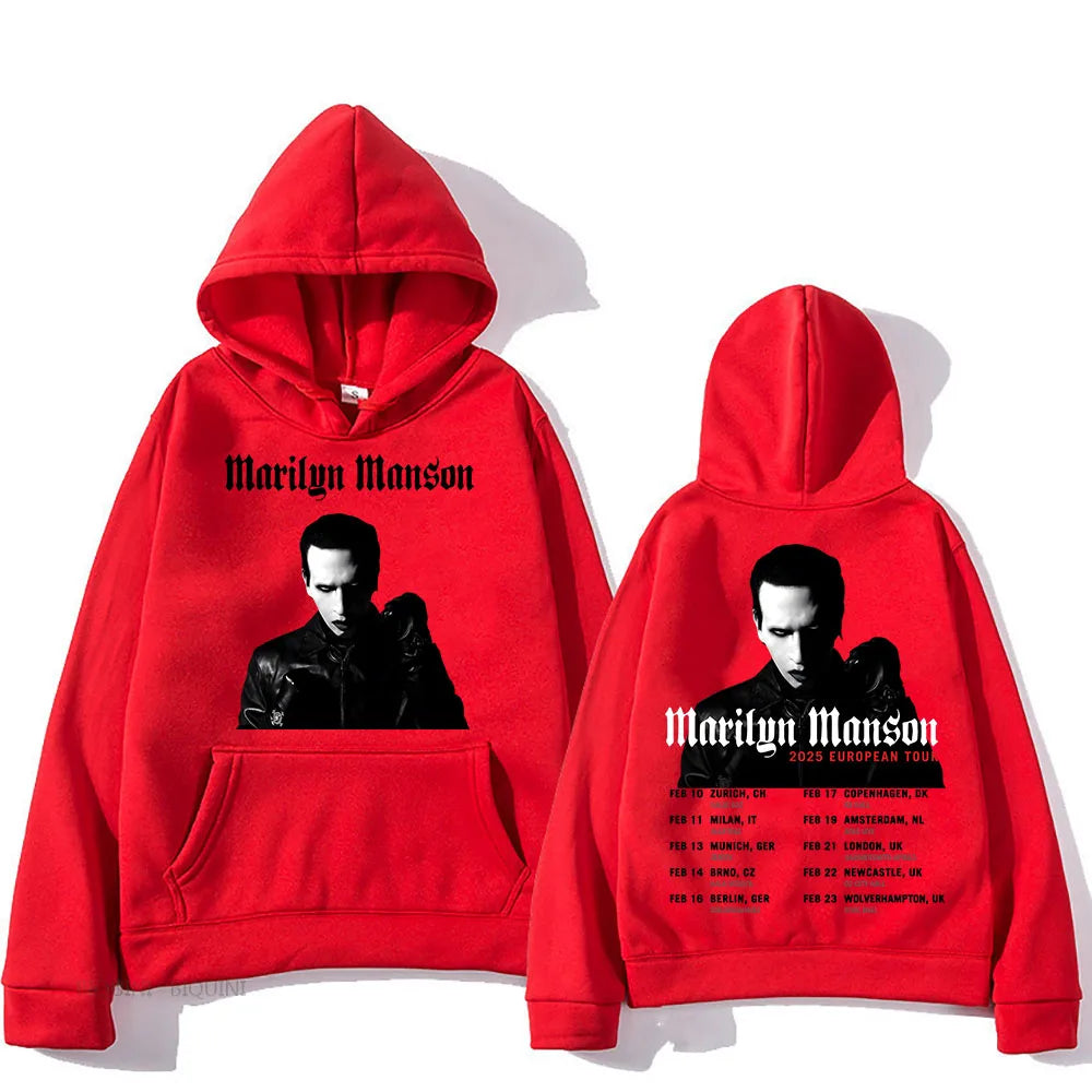 Marilyn Manson 2025 European Tour Hoodies Ropa Hombre Sudaderas Casual Long Sleeve Mens Sweatshirts Singer Graphic Print Hoodie