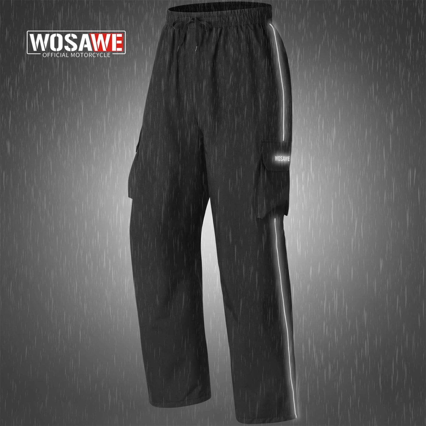 WOSAWE Motorcycle Rain Pants Waterproof Windproof Riding Gear with Reflective Strips Adjustable Fit for Men Women S-3XL