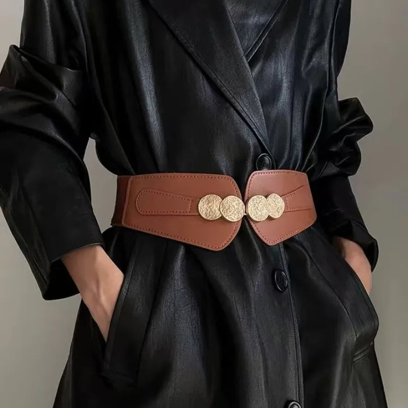Waist belt for women; stretch elastic wide belt for decoration; outer dress with a versatile belt; skirt with accessories in bla