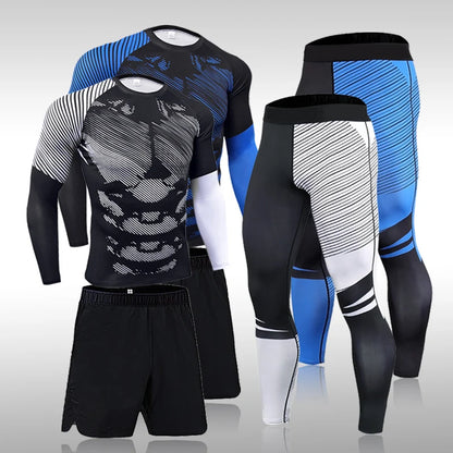 Men's Sports Suit MMA Rashgard Male Quick Drying Exercise Workout Leggings Sportswear Compression Clothing Fitness Training Kit