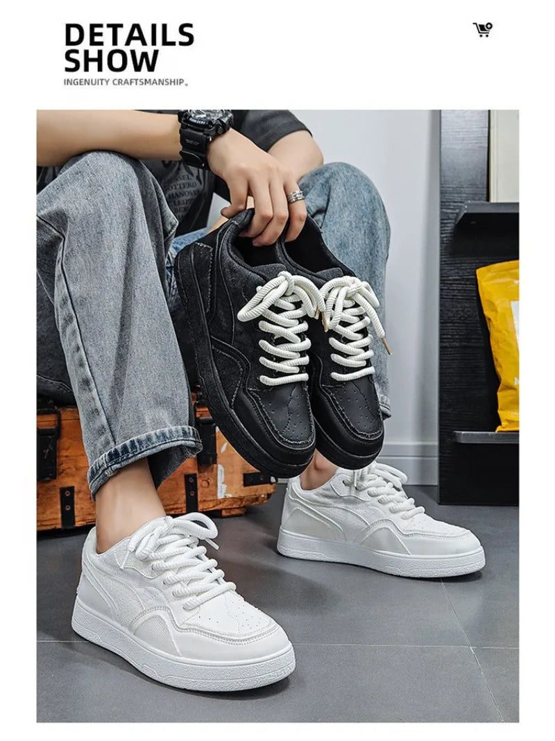 Fashionable and Luxurious New Men Sports Shoes Solid Color Round Toe Flat Spring Flat Bottom Thick Sole Comfortable Sports Shoes