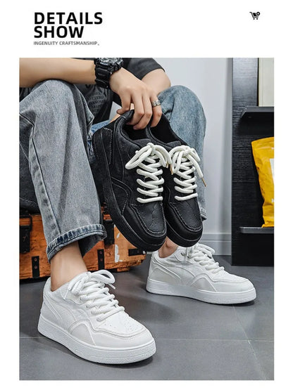 Fashionable and Luxurious New Men Sports Shoes Solid Color Round Toe Flat Spring Flat Bottom Thick Sole Comfortable Sports Shoes