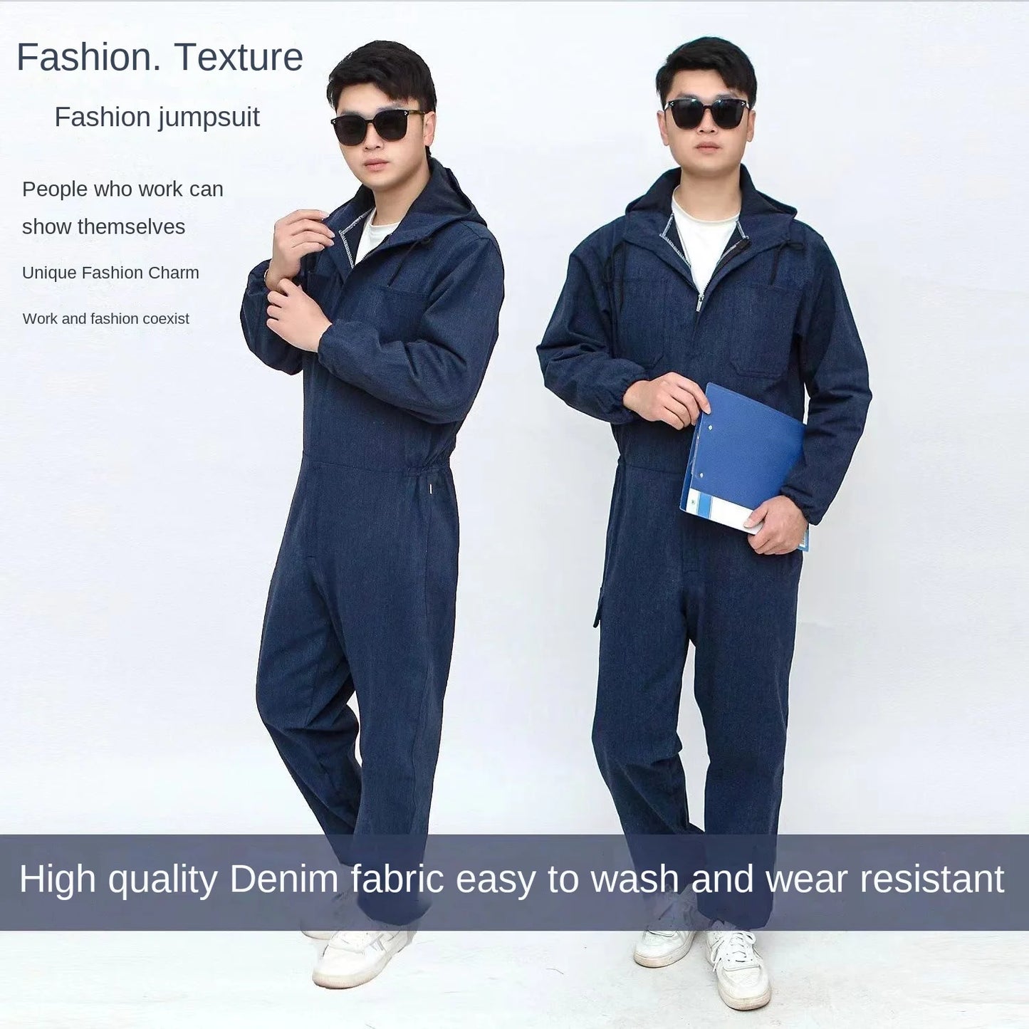 Men's one - piece work uniform, wear - resistant, dark blue, for auto repair and factory work, one - piece work uniform.