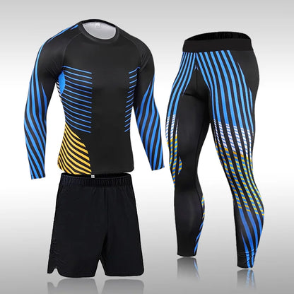 Men's Sports Suit MMA Rashgard Male Quick Drying Exercise Workout Leggings Sportswear Compression Clothing Fitness Training Kit