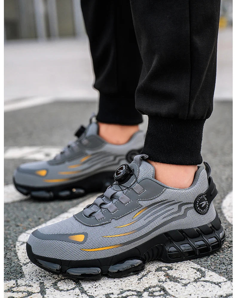 Hot Rotary Buckle Work Safety Shoes For Men Air Soft Sole Lightweight Protective Work Sneakers Men Breathable Safety Footwear