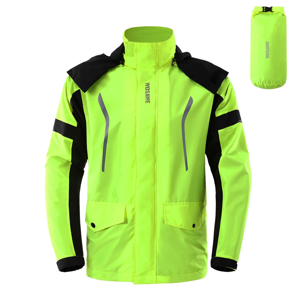 WOSAWE Motorcycle Raincoat Men Women Waterproof Motorcyclist Rider Raincoat Reflective Ebike Electric Scooter Biker Rain Jacket