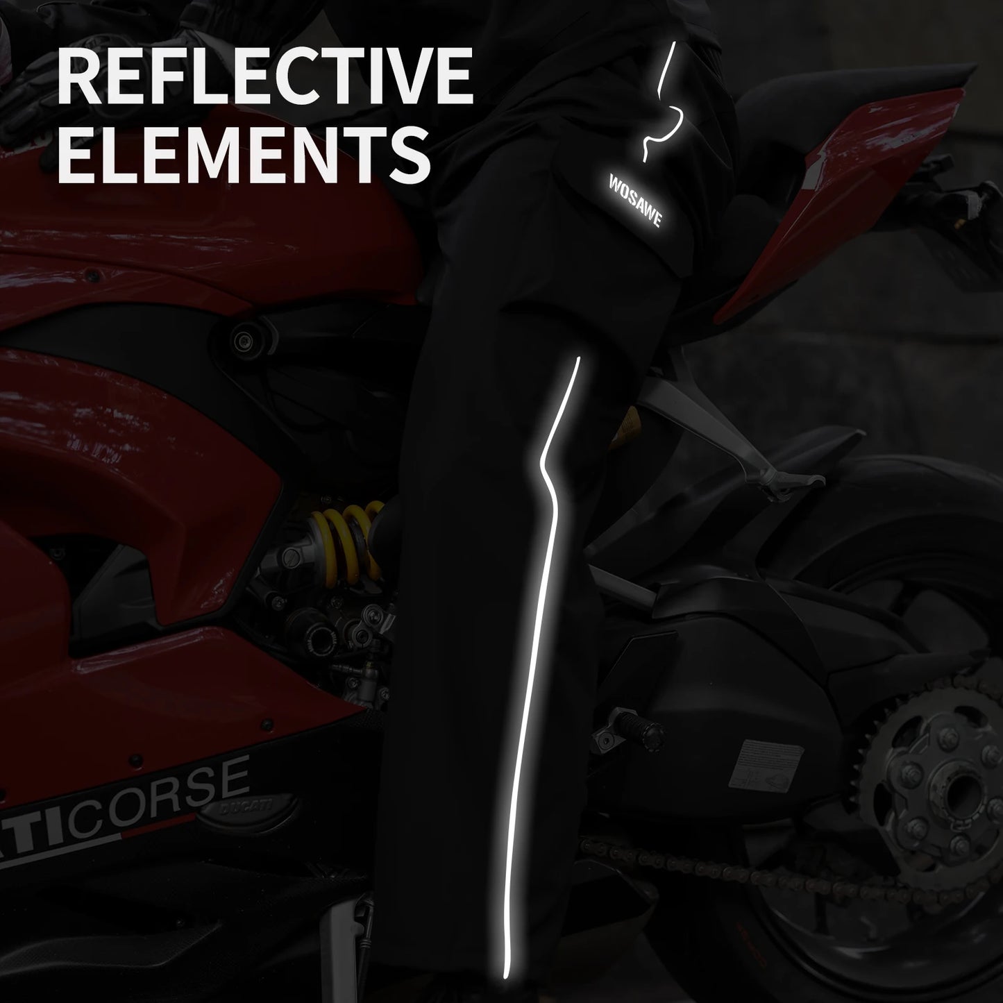 WOSAWE Motorcycle Rain Pants Waterproof Windproof Riding Gear with Reflective Strips Adjustable Fit for Men Women S-3XL