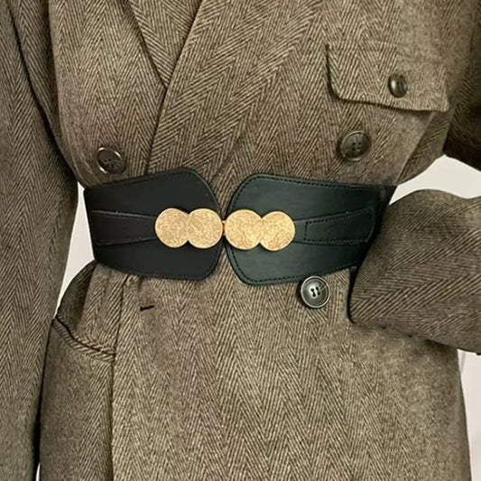 Waist belt for women; stretch elastic wide belt for decoration; outer dress with a versatile belt; skirt with accessories in bla