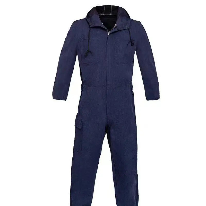 Men's one - piece work uniform, wear - resistant, dark blue, for auto repair and factory work, one - piece work uniform.