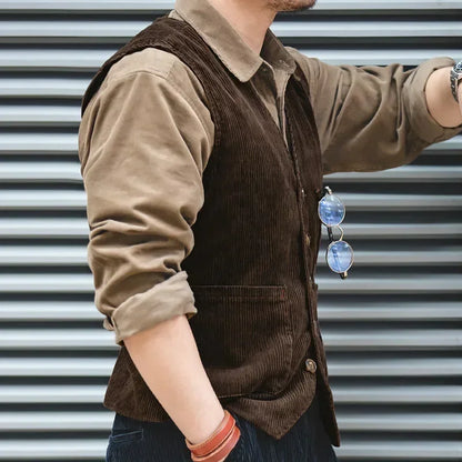 Workwear American Retro Vest for Men Corduroy Vest Camisole Mens Jacket