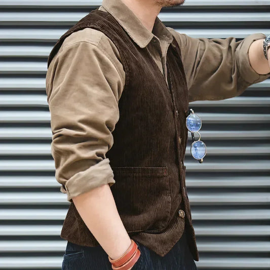 Workwear American Retro Vest for Men Corduroy Vest Camisole Mens Jacket