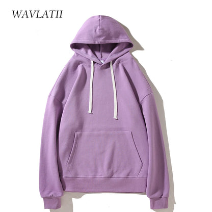 WAVLATII Women New White Hoodie Female Oversized Casual Pique Fabric Hoody Lady Light Green Hooded Tops for Spring Autumn WH2395