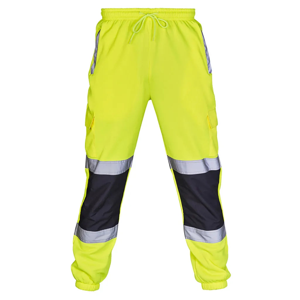Mens Work Uniform Bottoms Safety Sweat Pants Striped Reflective Pants Loose Mens Rain Trousers Joggers Patchwork Workwear