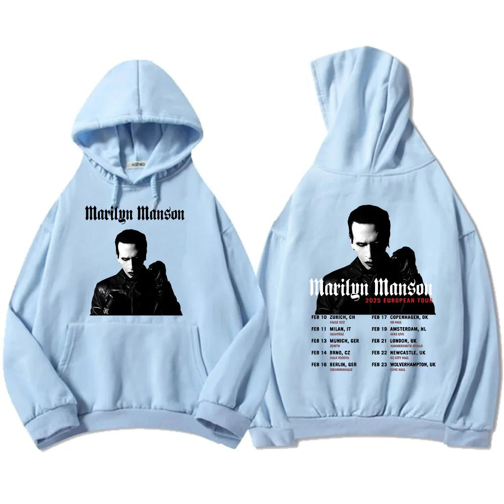 Marilyn Manson 2025 European Tour Hoodies Ropa Hombre Sudaderas Casual Long Sleeve Mens Sweatshirts Singer Graphic Print Hoodie