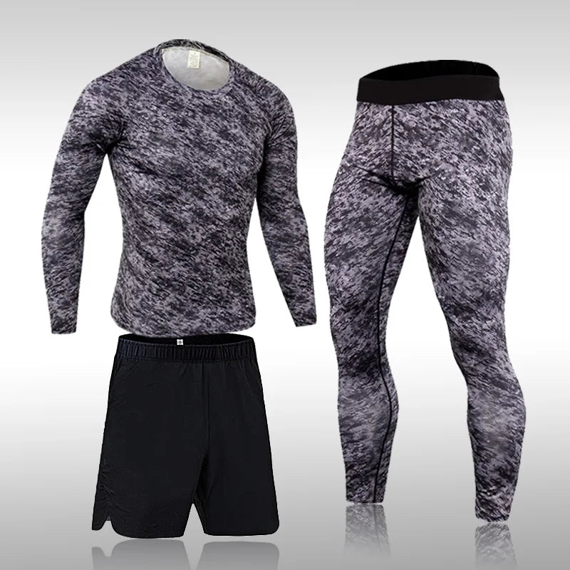 Men's Sports Suit MMA Rashgard Male Quick Drying Exercise Workout Leggings Sportswear Compression Clothing Fitness Training Kit