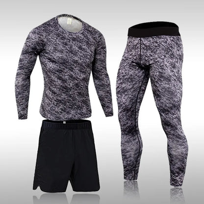 Men's Sports Suit MMA Rashgard Male Quick Drying Exercise Workout Leggings Sportswear Compression Clothing Fitness Training Kit