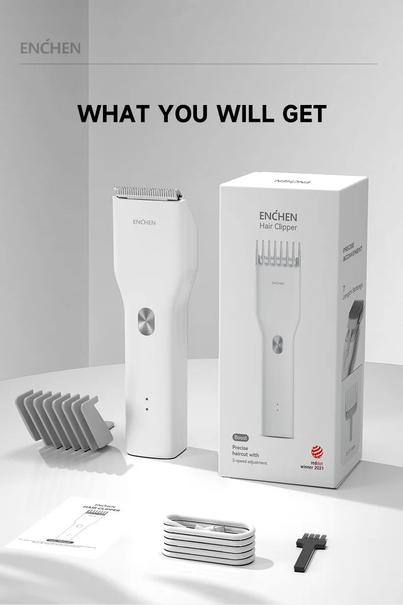 ENCHEN Boost-W Hair Trimmer For Men Kids Cordless USB Rechargeable Electric Hair Clipper Cutter Machine With Adjustable Comb