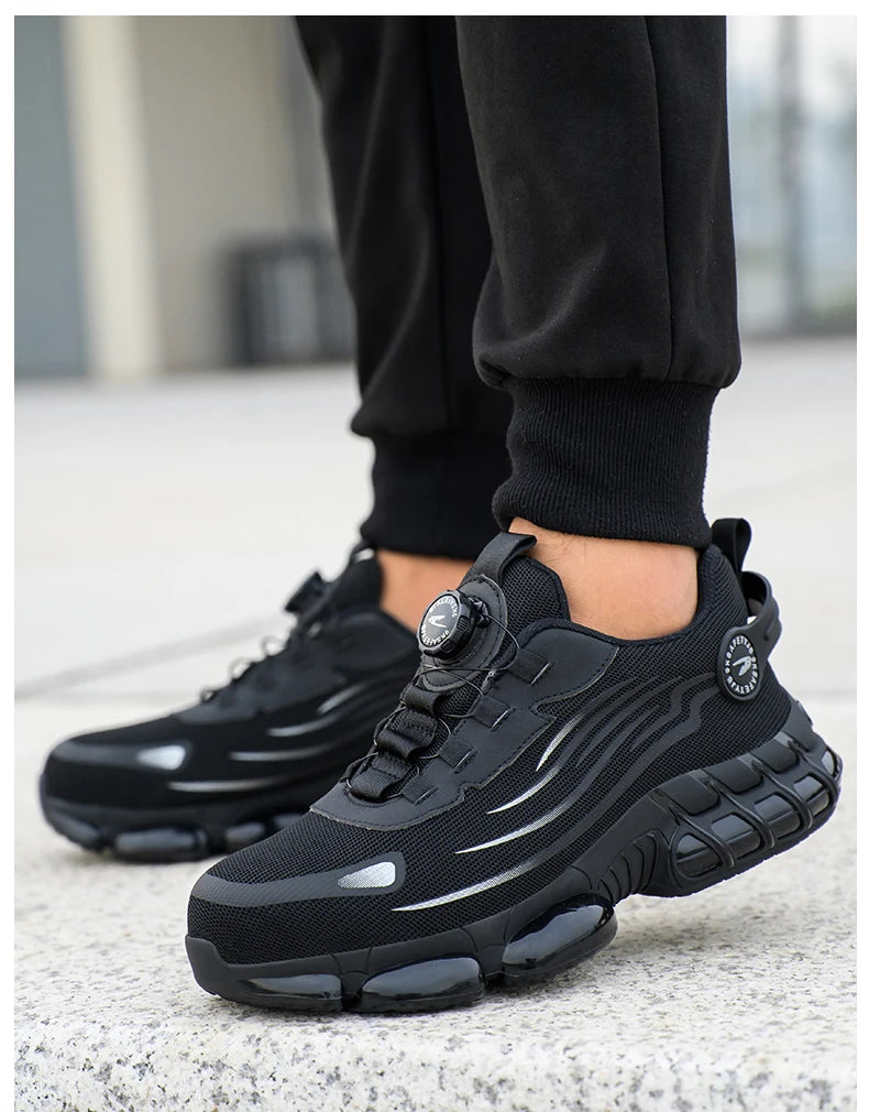 Hot Rotary Buckle Work Safety Shoes For Men Air Soft Sole Lightweight Protective Work Sneakers Men Breathable Safety Footwear