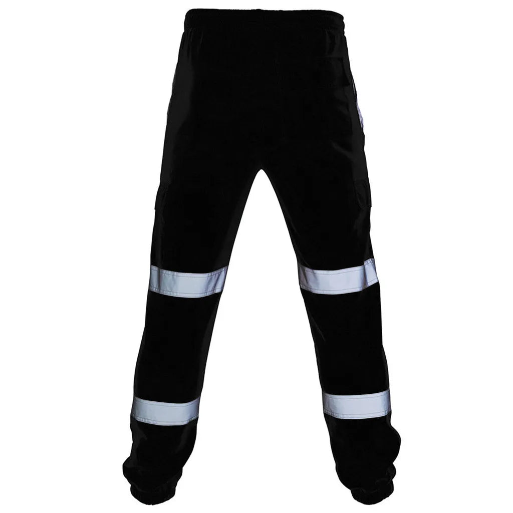 Mens Work Uniform Bottoms Safety Sweat Pants Striped Reflective Pants Loose Mens Rain Trousers Joggers Patchwork Workwear