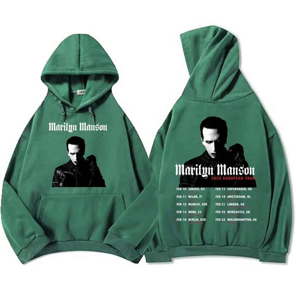 Marilyn Manson 2025 European Tour Hoodies Ropa Hombre Sudaderas Casual Long Sleeve Mens Sweatshirts Singer Graphic Print Hoodie