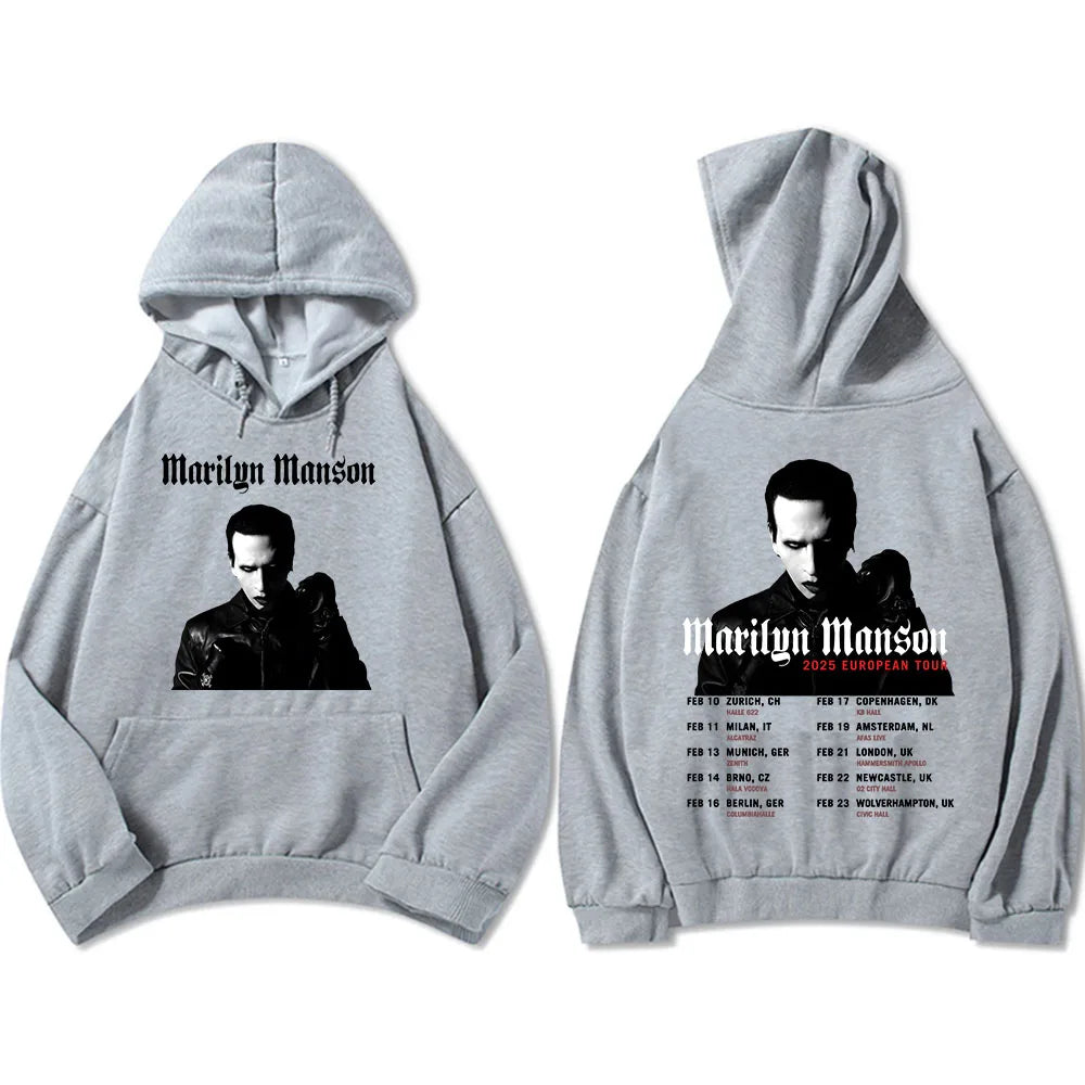 Marilyn Manson 2025 European Tour Hoodies Ropa Hombre Sudaderas Casual Long Sleeve Mens Sweatshirts Singer Graphic Print Hoodie