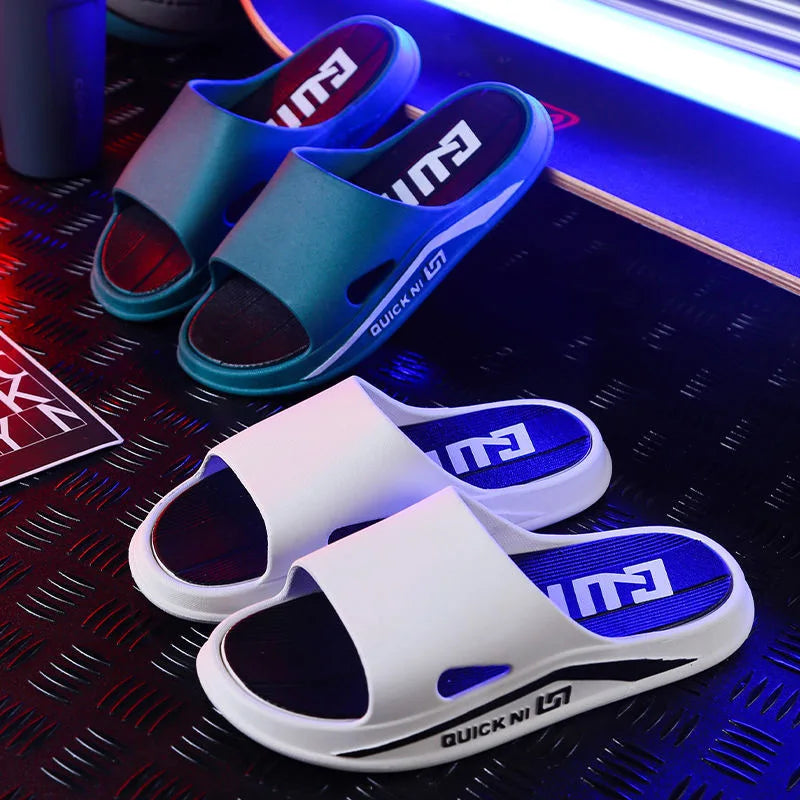 Fashion Men Slippers PVC Soft Sole Non-slip Men Flip Flops Outdoor Thick Bottom Beach Sandals Home Bathroom Couples Slippers New