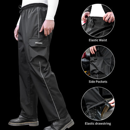 WOSAWE Motorcycle Rain Pants Waterproof Windproof Riding Gear with Reflective Strips Adjustable Fit for Men Women S-3XL