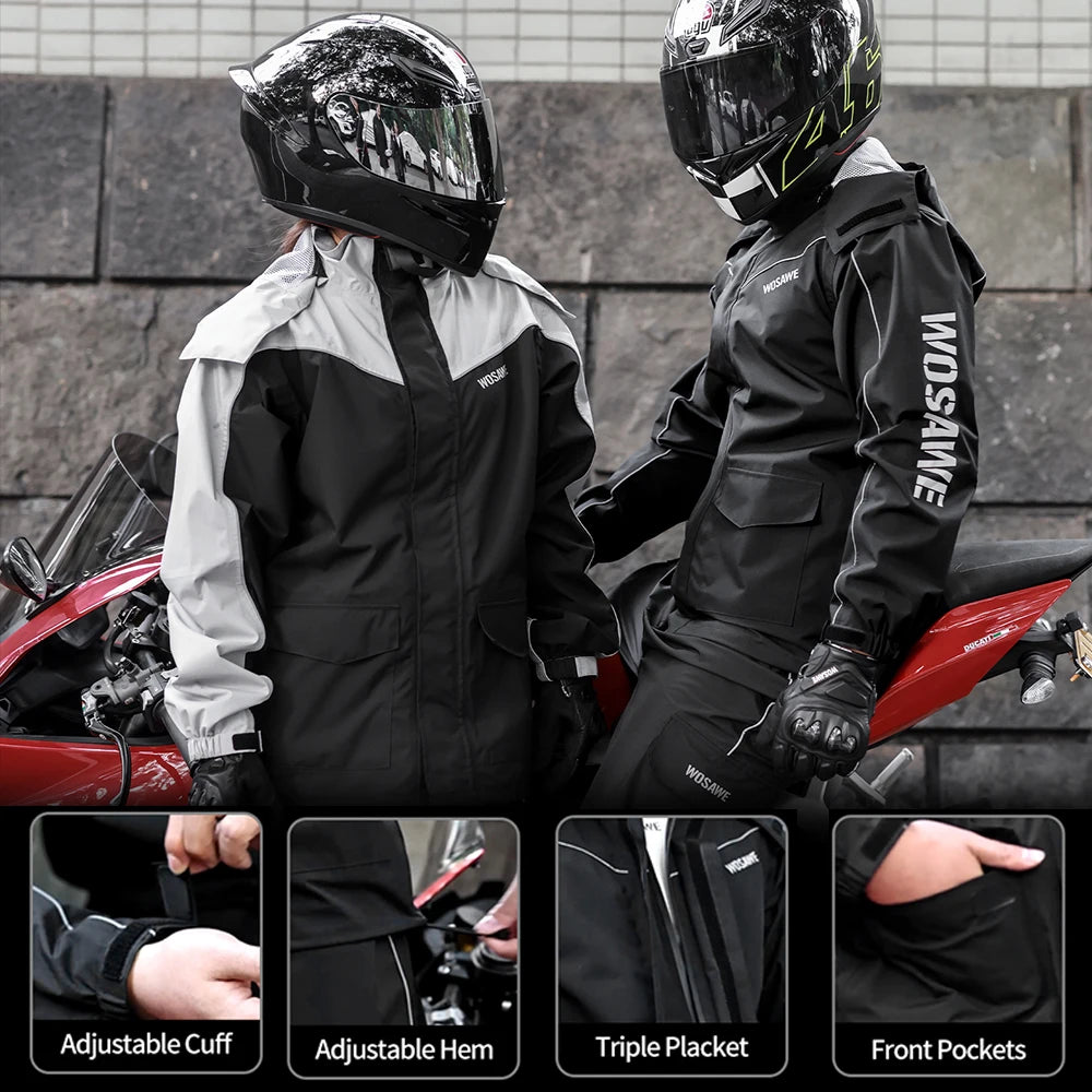 WOSAWE Motorcycle Raincoat Men Women Waterproof Motorcyclist Rider Raincoat Reflective Ebike Electric Scooter Biker Rain Jacket