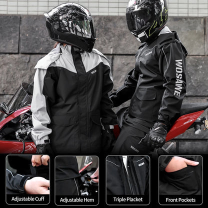 WOSAWE Motorcycle Raincoat Men Women Waterproof Motorcyclist Rider Raincoat Reflective Ebike Electric Scooter Biker Rain Jacket