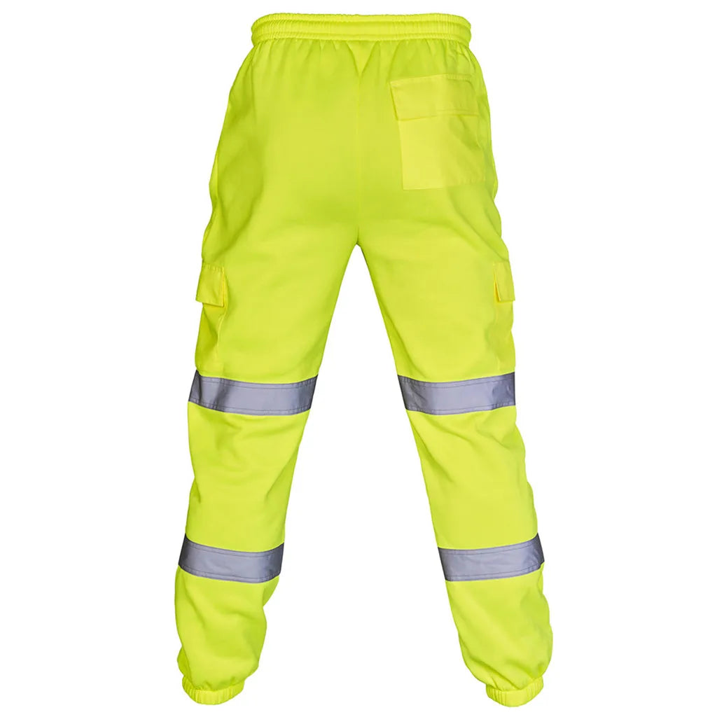 Mens Work Uniform Bottoms Safety Sweat Pants Striped Reflective Pants Loose Mens Rain Trousers Joggers Patchwork Workwear
