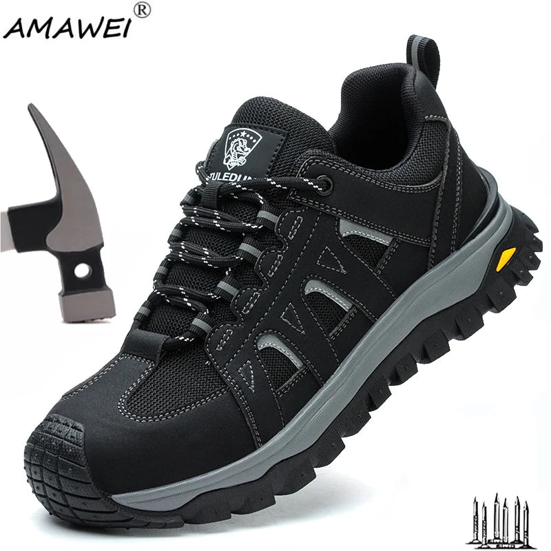Steel Toe Safety Shoes Men Work Safety Boots Lightweight Breathable Comfortable Sneakers Men Boots Slip-resistant shoes
