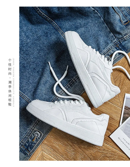 Fashionable and Luxurious New Men Sports Shoes Solid Color Round Toe Flat Spring Flat Bottom Thick Sole Comfortable Sports Shoes