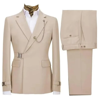 Wrinkle resistant men's two-piece suit | notch collar design groom's wedding outfit (jacket+trousers) business formal wear